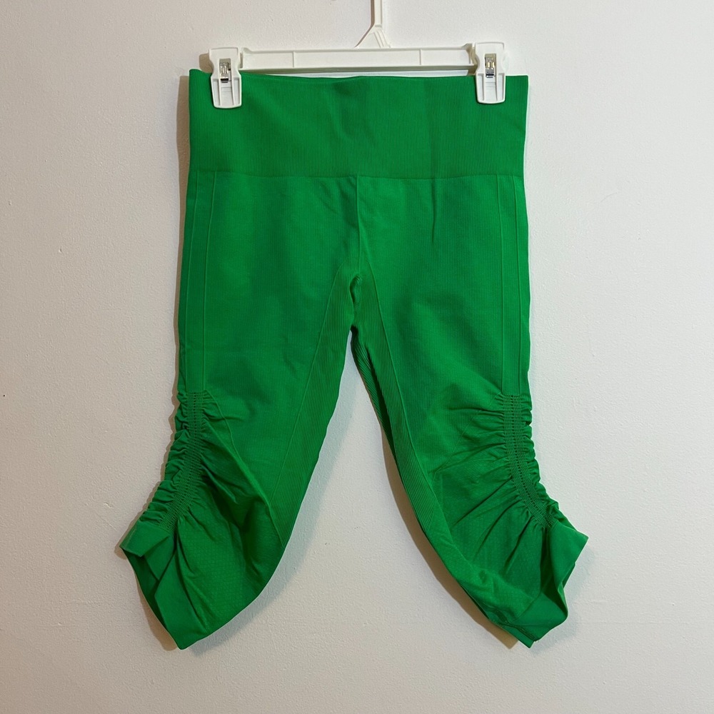 Lululemon M In The Flow Crop Legging Ruched Gathered Sides Green St Patricks Day